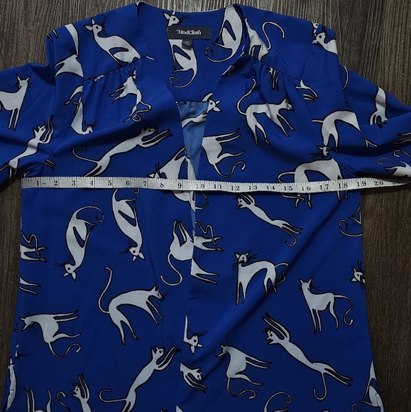 ModCloth Blue Cat Print Open Front Kimono Cardigan S/M - Picture 5 of 10